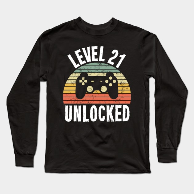 Level 21 Unlocked T-Shirt - 21th Birthday Gamer Gift - Twenty First Anniversary Gift Long Sleeve T-Shirt by Ilyashop